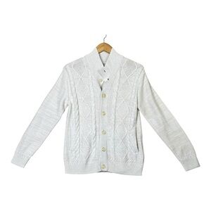 Takeo Kikuchi knitted Sweater cardigan white size 2(M) unisex EUC Old Money